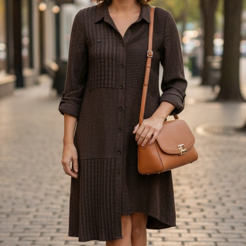 [EverSASSY] Duster Asymetrical Texture Shirt Dress Button Down Long Sleeve